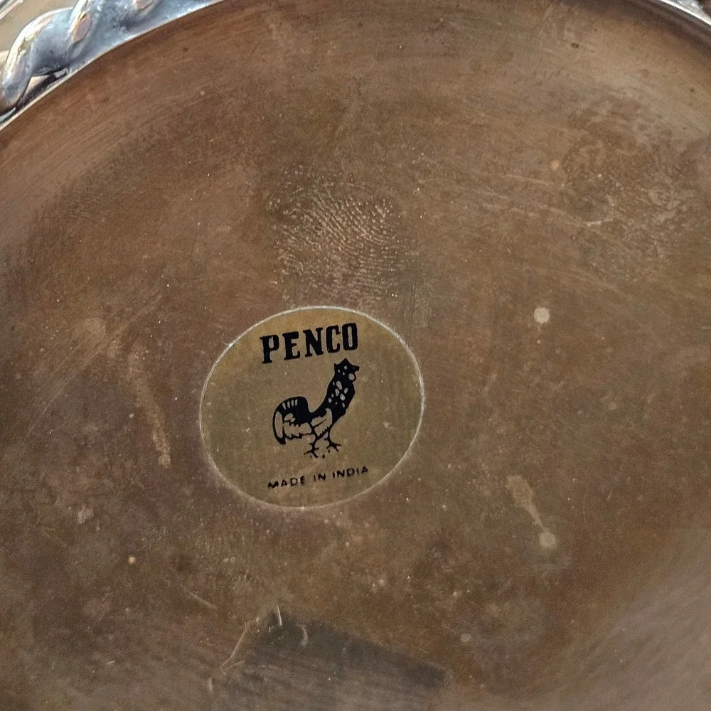 Vintage Penco Brass and Copper Woven Basket Twisted Handle Made in India 6in